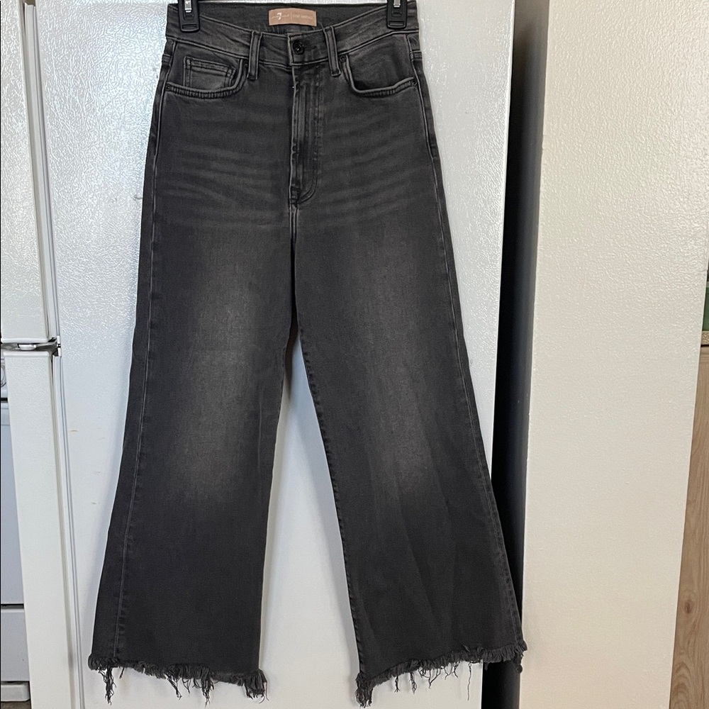 7 For All Mankind Washed Black Wide-Leg Crop Jeans
